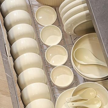 Luxury Ceramic Dinnerware Set, Elegant Fresh Tableware for Home, Complete Porcelain Bowl Plate Dish Spoon Set, Ideal Housewarming Gift, Modern Ceramic Bowls Plates Spoons