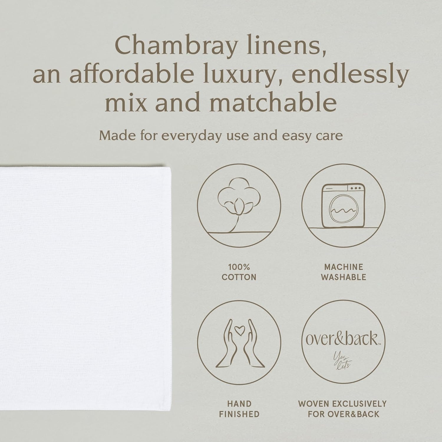 Over&Back Set of 4 Woven Chambray Placemats - Colorful Dining Table Mat - 100% Cotton - Machine Washable - Kitchen and Home Decor - White - 14" L X 20" W