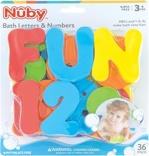 Miniatura 6 de Nuby Letras y números de baño de espuma para niños pequeños, juego de juguetes de baño para niños de 3 años en adelante, 36 piezas