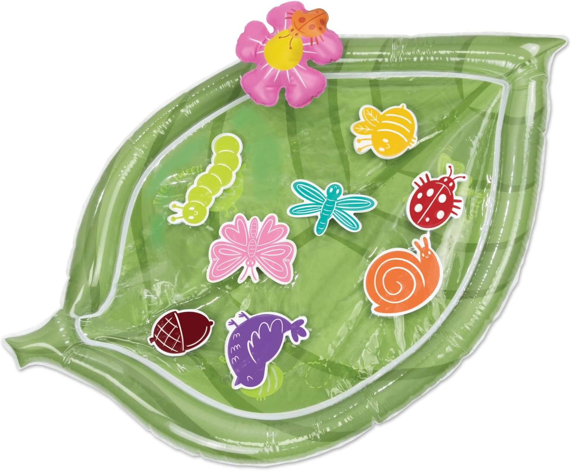 MindWare Sensory Sprouts Baby Water Mat, Inflatable Leaf-Shaped Tummy Time Play Mat with Floating Bugs for Sensory Play, Visual Tracking and Neck Strength Development for Babies 6 Months and Up