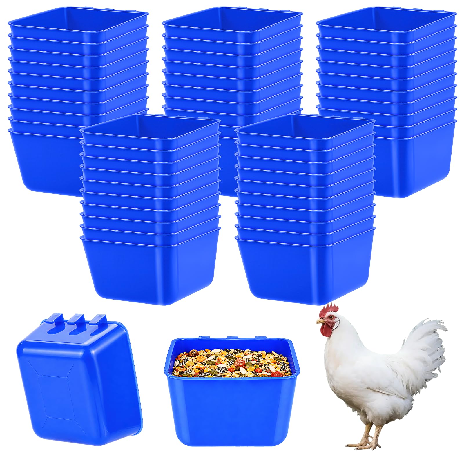 50 Pcs Chicken Water Feeder Cups, 480ml Plastic Hanging Bird Food Bowls