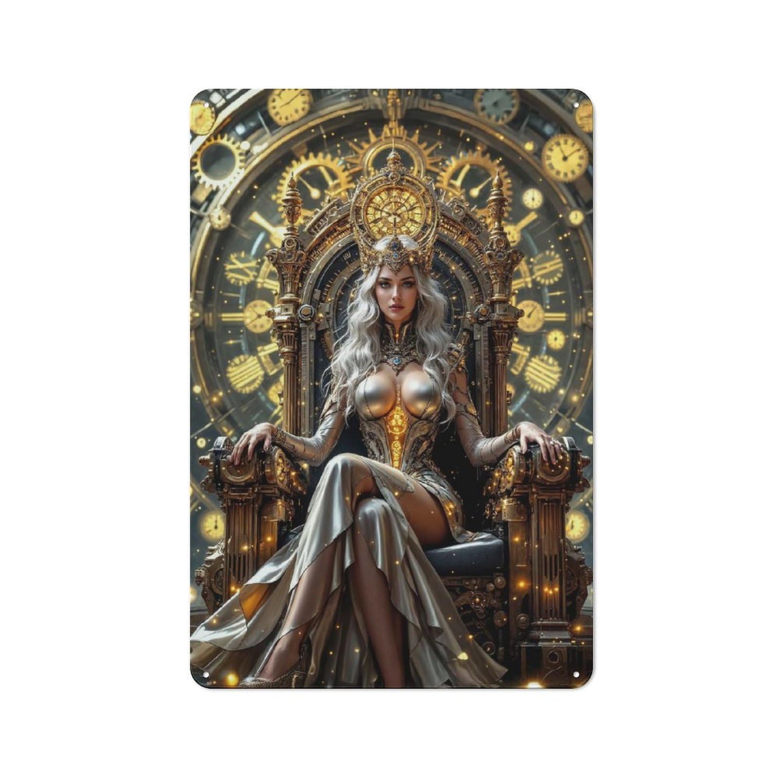 Junmoney Style-1 Garden Style Golden Throne Queen Tin Sign 30X20cm, Porch Wall Decor For Patio Bar, Workshop, Shed Or Kitchen