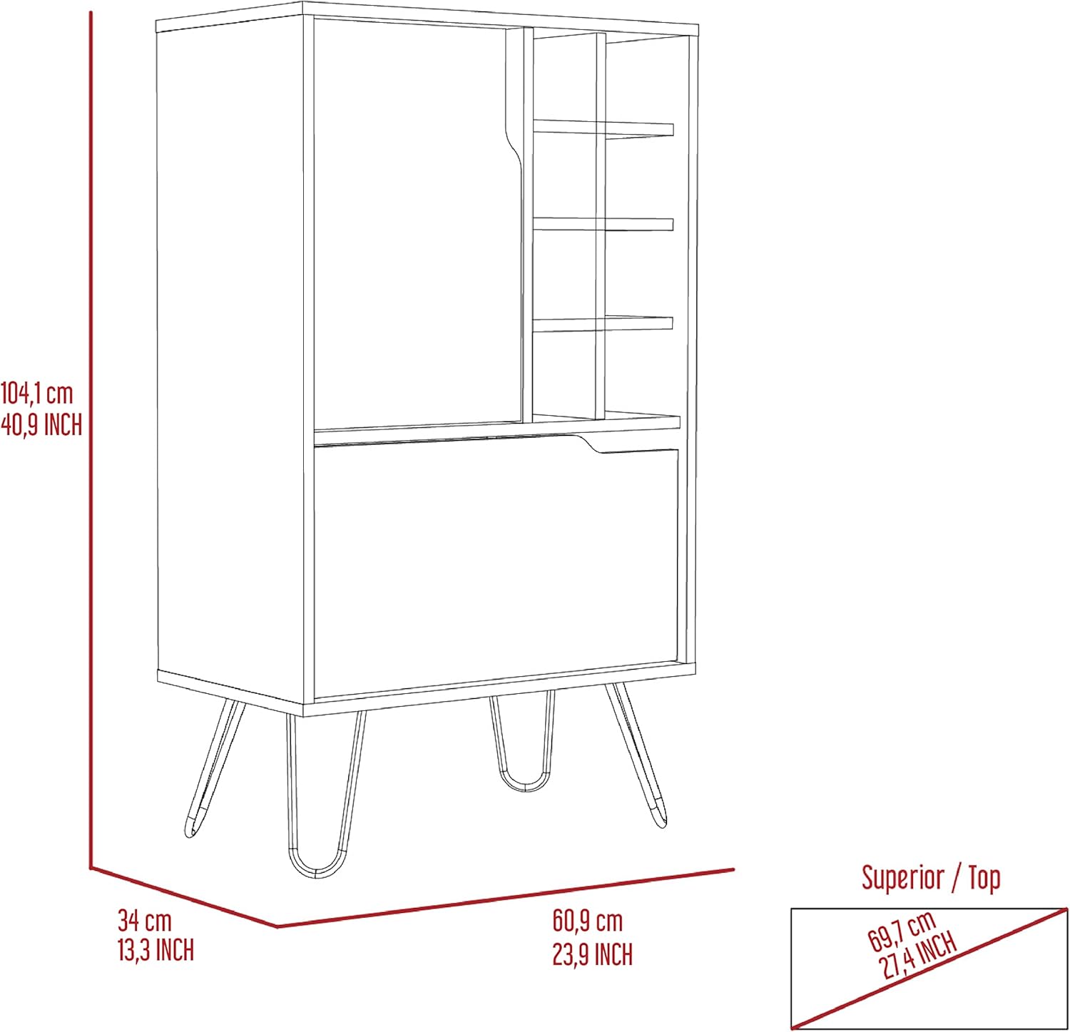 L Bar Cabinet, Eight Built in Wine Rack, Single Door Light Gray
