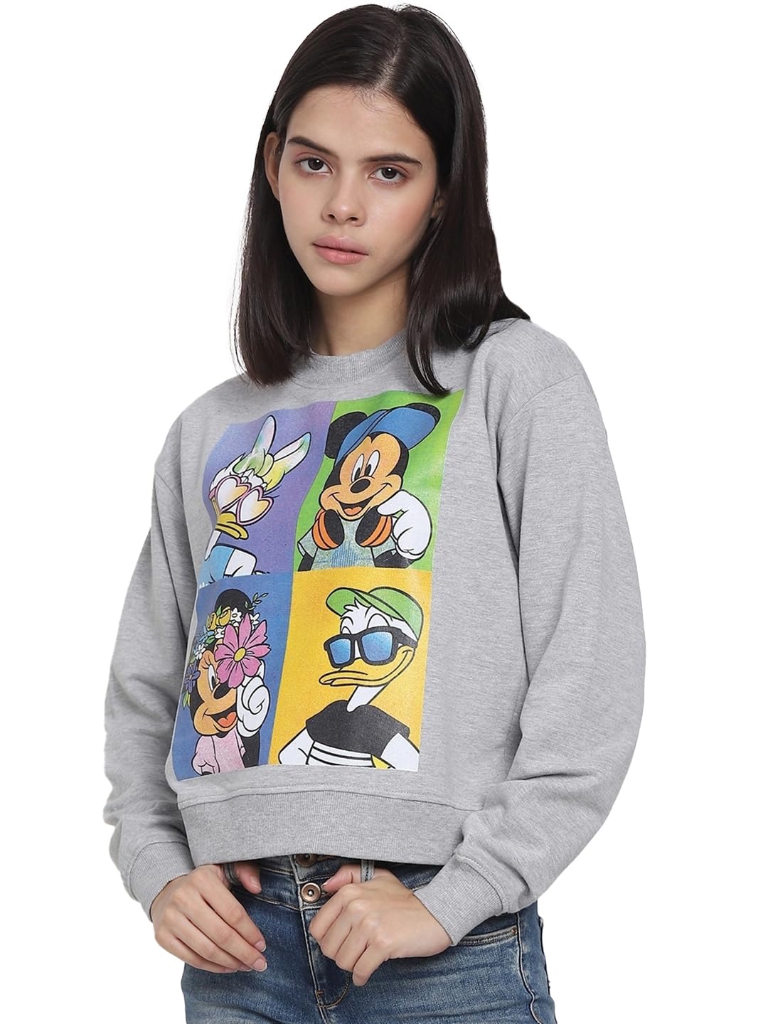 bewakoof Beakoof Women Disney Typography Grey Full Sleeve Hooded Sweatshirt-picture-13