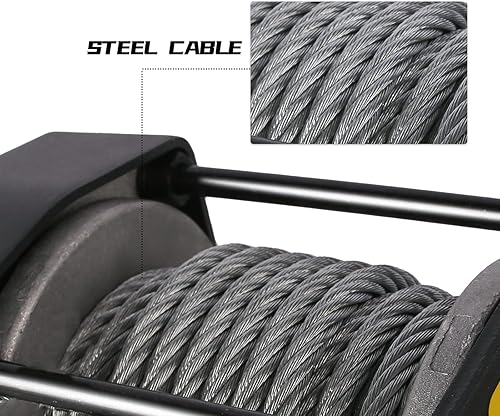 Miniatura 5 de X-BULL Cabrestante eléctrico de alambre de acero de 12 V 3000 libras para remolcar ATVUTV todoterreno con soporte de montaje remoto inalámbrico