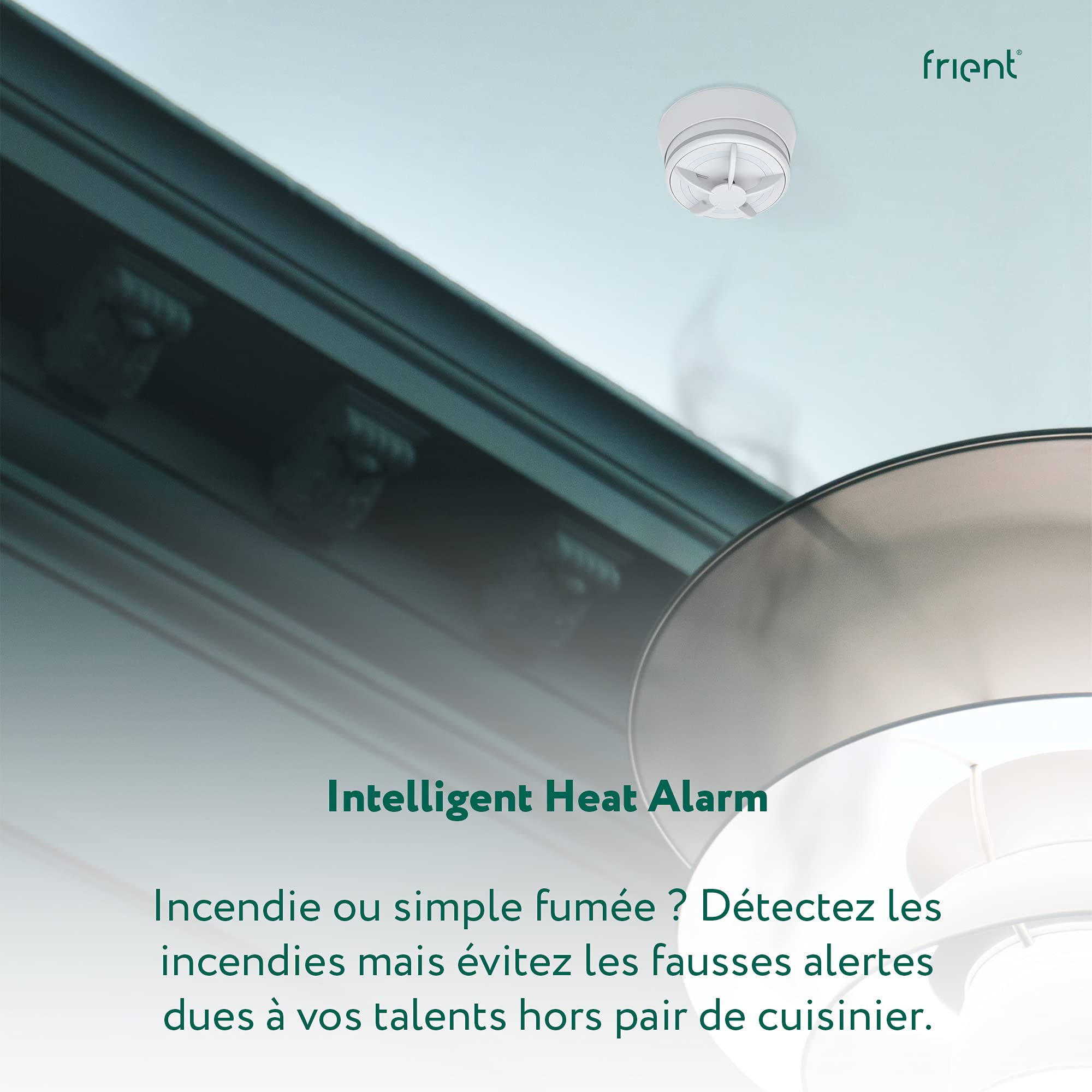 frient Intelligent Heat Alarm - Détecteur de Chaleur Zigbee sans Fil | Alerte incendie instantanée et sirène 85 dB pour cuisine et garage. Compatible avec Homey, SmartThings et Home Assistant.
