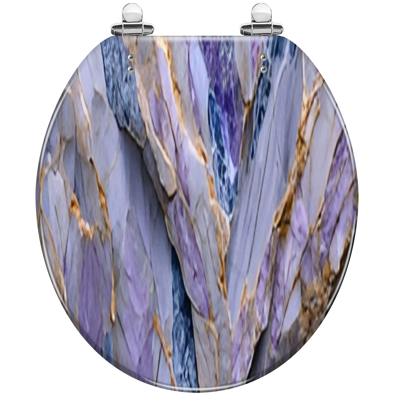 WHFEOIV9RE Round Toilet Seat natural marble texture pattern Resin Toilet Seat Quietly Slow Close with Quick-Release Hinges Toilet Seat with Cover Easy to Clean Install