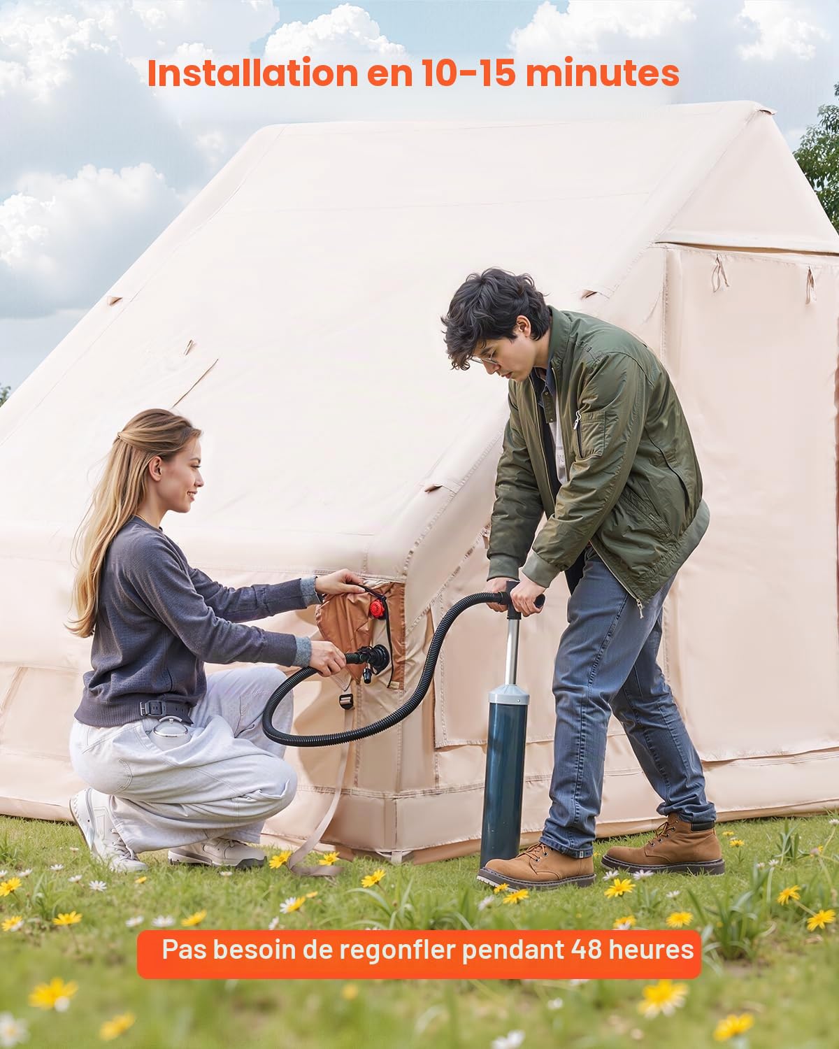 VEVOR Tente de Camping Gonflable Tente de Glamping 3 à 12 Personnes Oxford 300D Facile à Installer