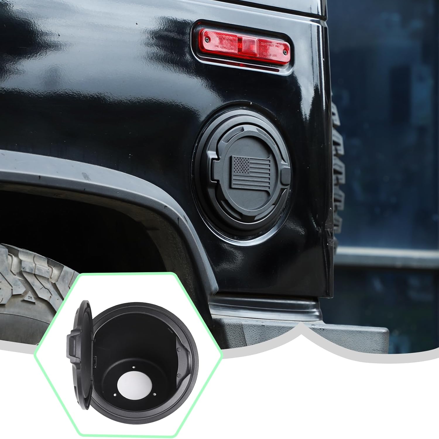 PIUGILH Locking Fuel Filler Door Cover Compatible with Hummer H2 2003-2009 Accessories, US Flag Style Gas Cap Tank Door Cover, Black