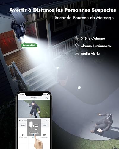 YESYAMO 2K Camera Surveillance WiFi Exterieure sans Fil Solaire, 2.4GHz Camera Exterieur avec Panneau Solaire, 355° PTZ, Vision Nocturne Couleur, Audio Bidirectionnel, PIR Sirène (Noir) - 7