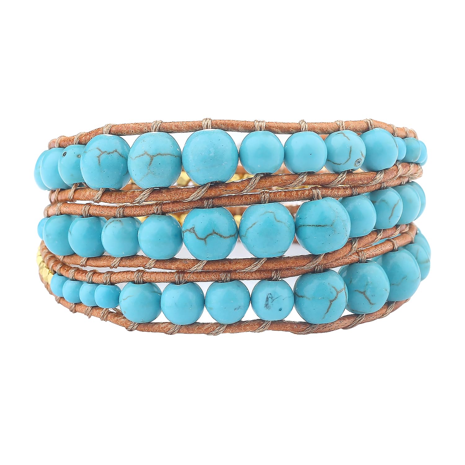 KELITCH Turquoise Mother of Pearl Silver Mix Beaded 3 Wrap Bracelet Handmade New Cuff Jewelry