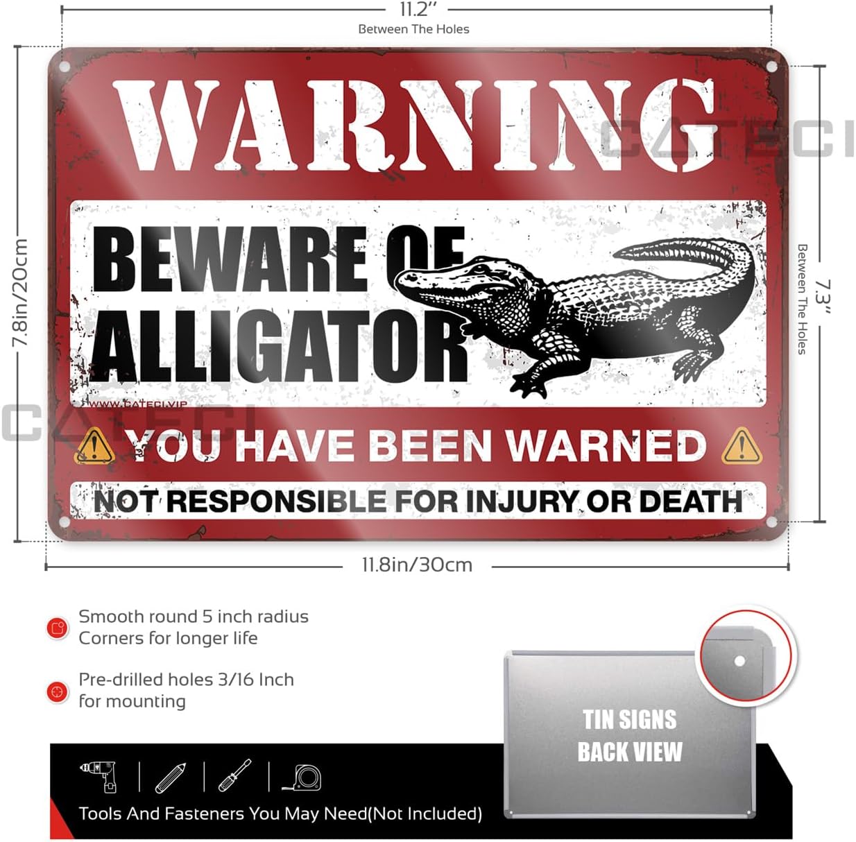 Funny 12x16in Metal Sign: "Beware of Alligator" Vintage Wall Decor image 3