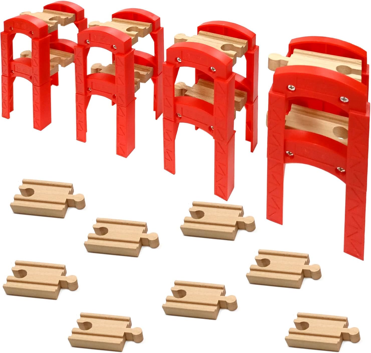 Bridge Support, , 16 Pcs Wooden Train Bridge, Bridge Set with Accessories, Compatible with All Major Brands for Railroad Tracks, Wooden Toys for Girls & Boys