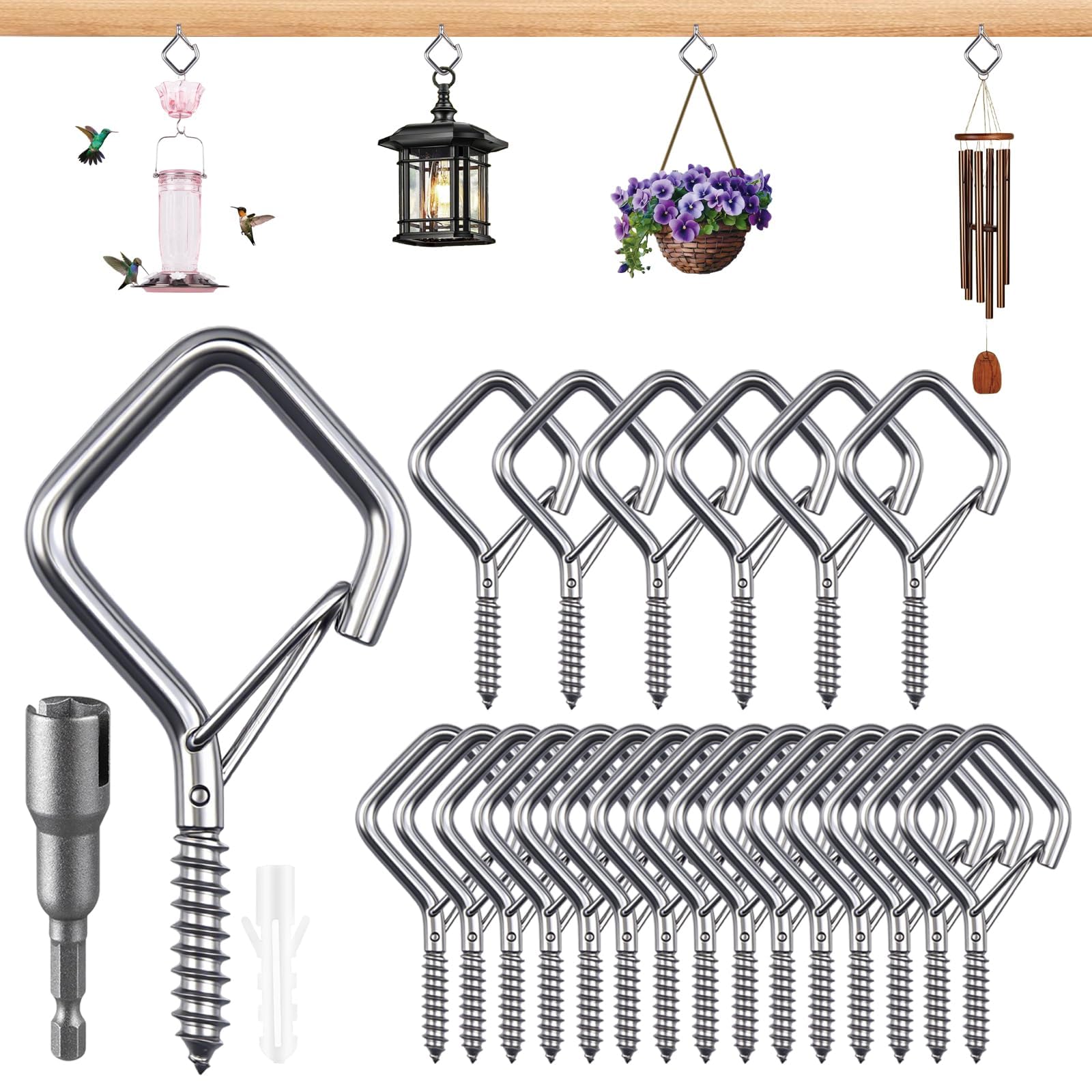 Stainless Steel Hooks - 25 Pack with Safety Buckle -1