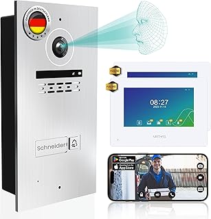 Mathfel 2-Draht Video Türsprechanlage mit Gesichtserkennung – WLAN Monitor, 2MP HD Kamera, 170° Weitwinkel, Türklingel mit Kamera & Türöffner für 1-Familienhaus (Silber, 2 x 7 Zoll)