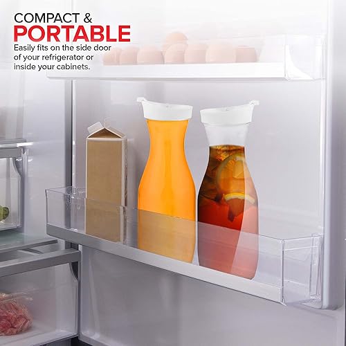 Miniatura 6 de Jarra de jugo de plástico con tapas (juego de 2) jarras de 32 onzas para barra de mimosa, jarra de bebidas con tapa, botella de agua, recipiente de