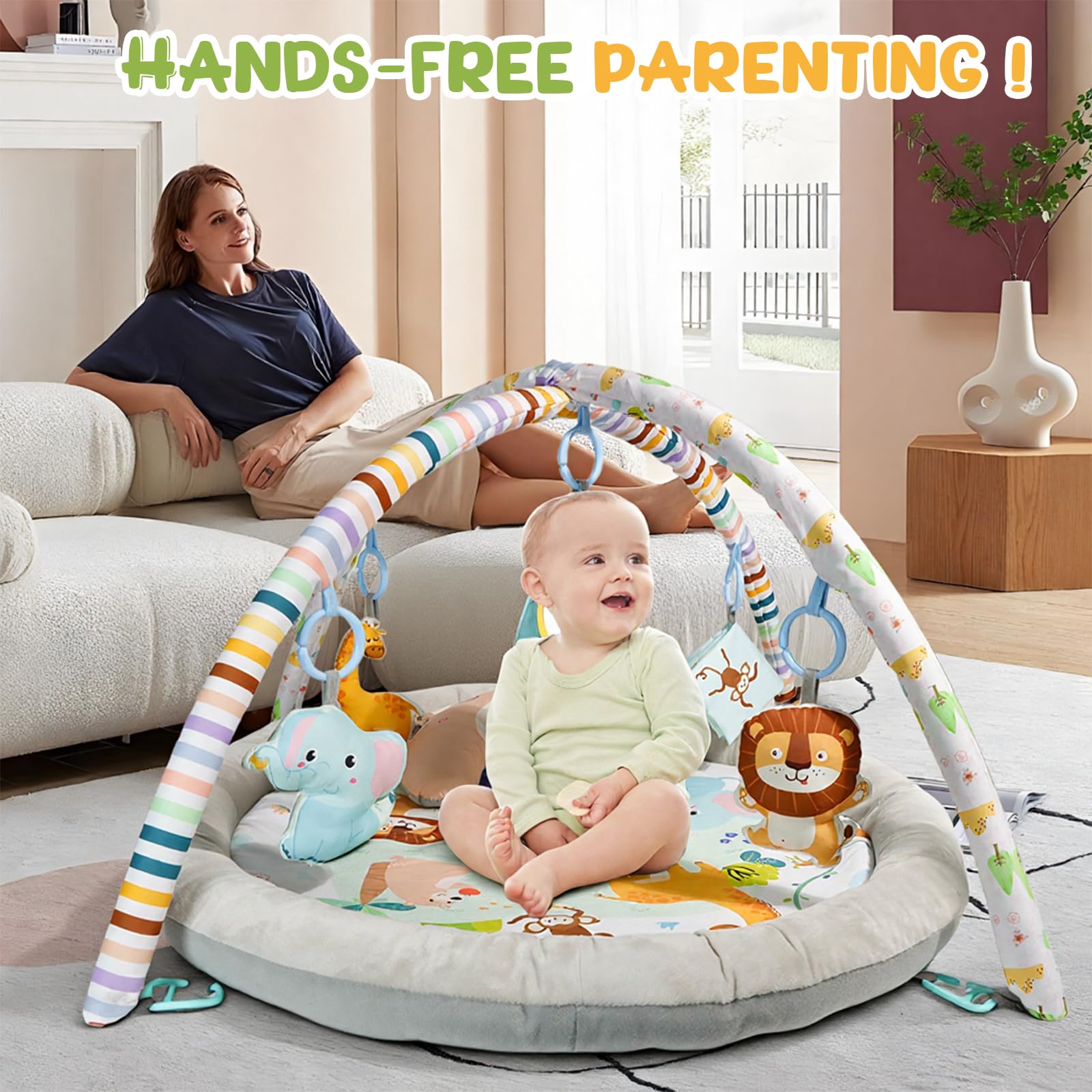 Palestrina Neonato, Tappeto Gioco Attività con 5 Giocattoli Sensoriali e Cuscino Palestrina Neonato Evolutiva per Bambine, Regalo Perfetto Sviluppo Infantile 0-3-6-9-12 Mesi, Bambini Tummy Time