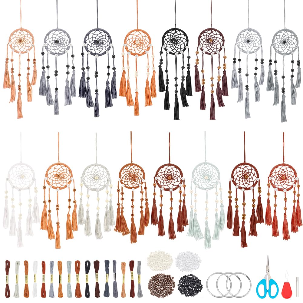 INFUNLY 16PCS DIY Small Dream Catcher Kits Bohemian Dreamcatcher Making Kit for Starters Handmade Mini Ornaments for Bedroom Car Mirror Keychain Handbag Home Decoration Craft Gift for DIY Lovers