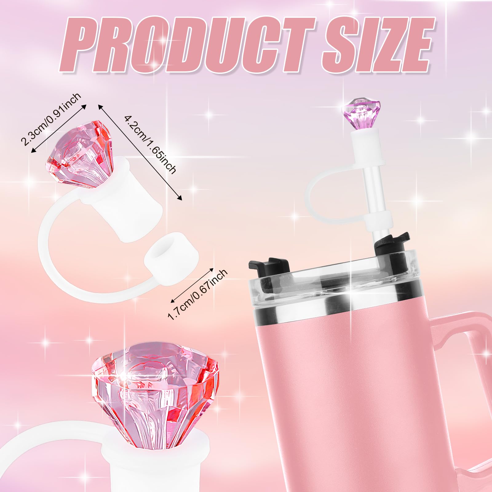 12 Uds Adornos de Pajita de Diamante para Stanley Taza de 30/40oz, Reutilizables Cubierta de Pajitas de Diamante Tapa de Pajita de Silicona para Vasos Tapón para Pajitas para Vaso Accesorios