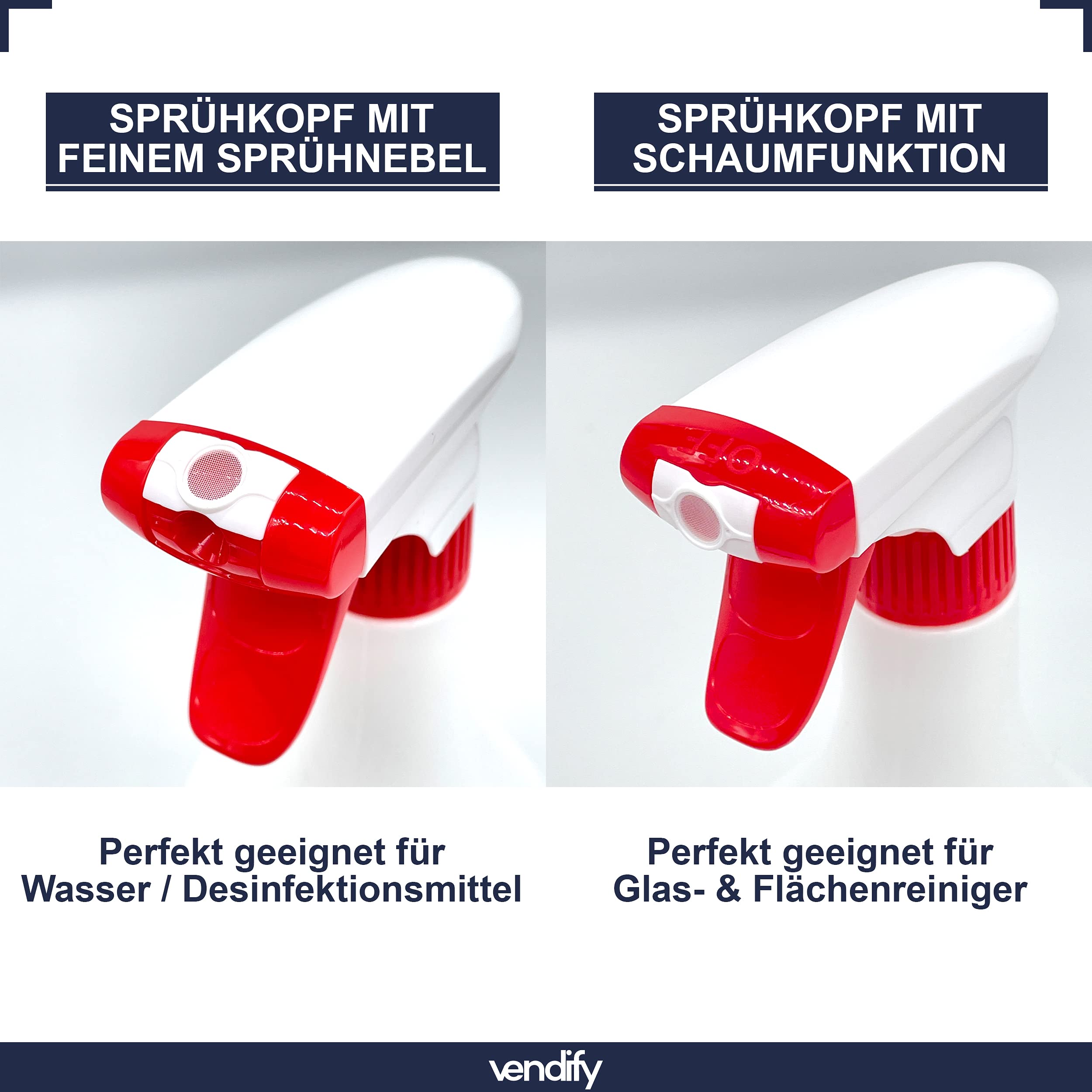 Sprühflasche 1 Liter / 1000 ml mit Schaum Düse - Leer ohne Label - Premium Qualität - 1l groß nachfüllbar Spray Bottle Fein Zerstäuber für Reinigungsmittel (12 Sprühflaschen)