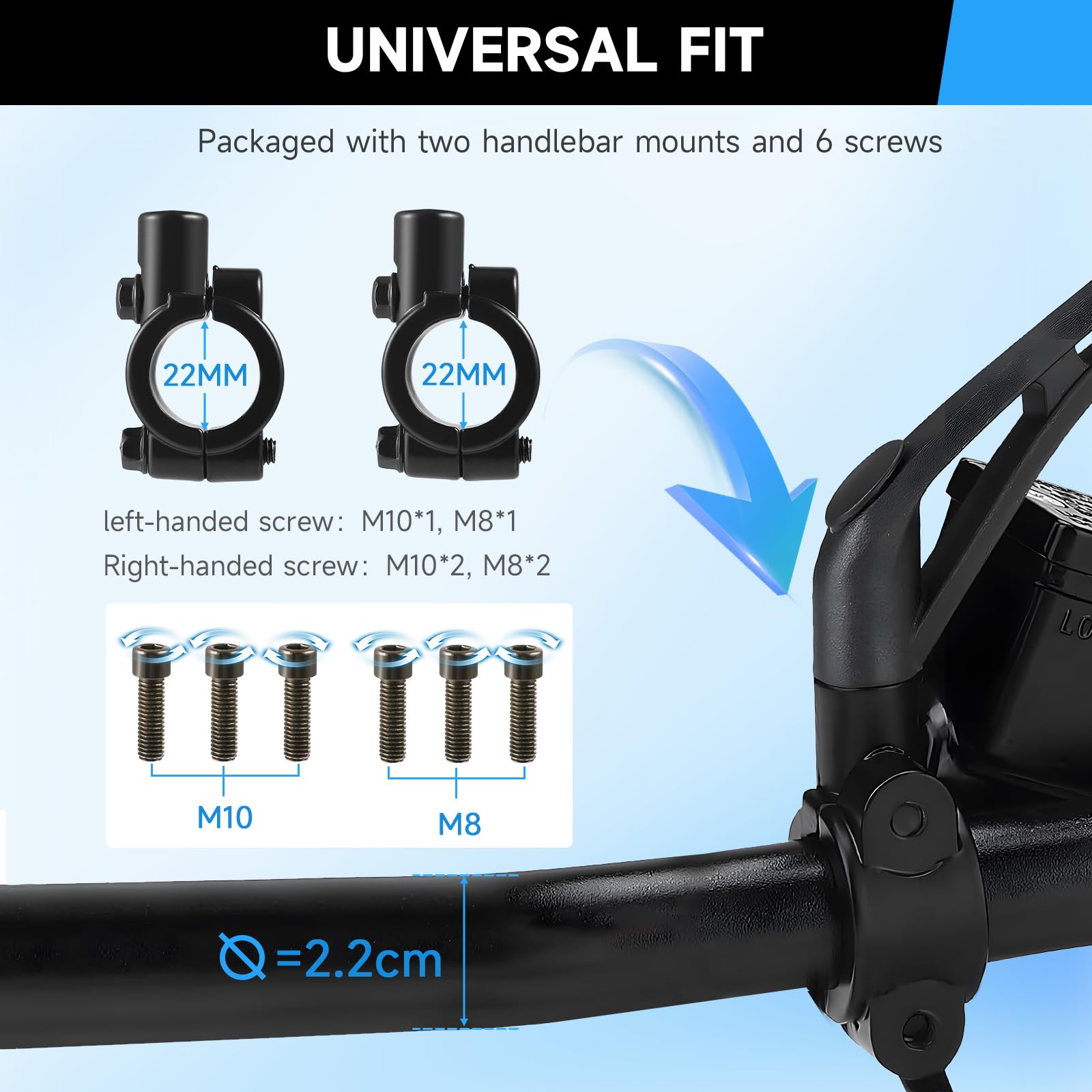 Rétroviseurs Moto Certifiés E13 - Double Miroir Carré Réglable à 360° - Compatible Moto, Scooter, Quad, VTT - Supports M8 Et M10 Inclus