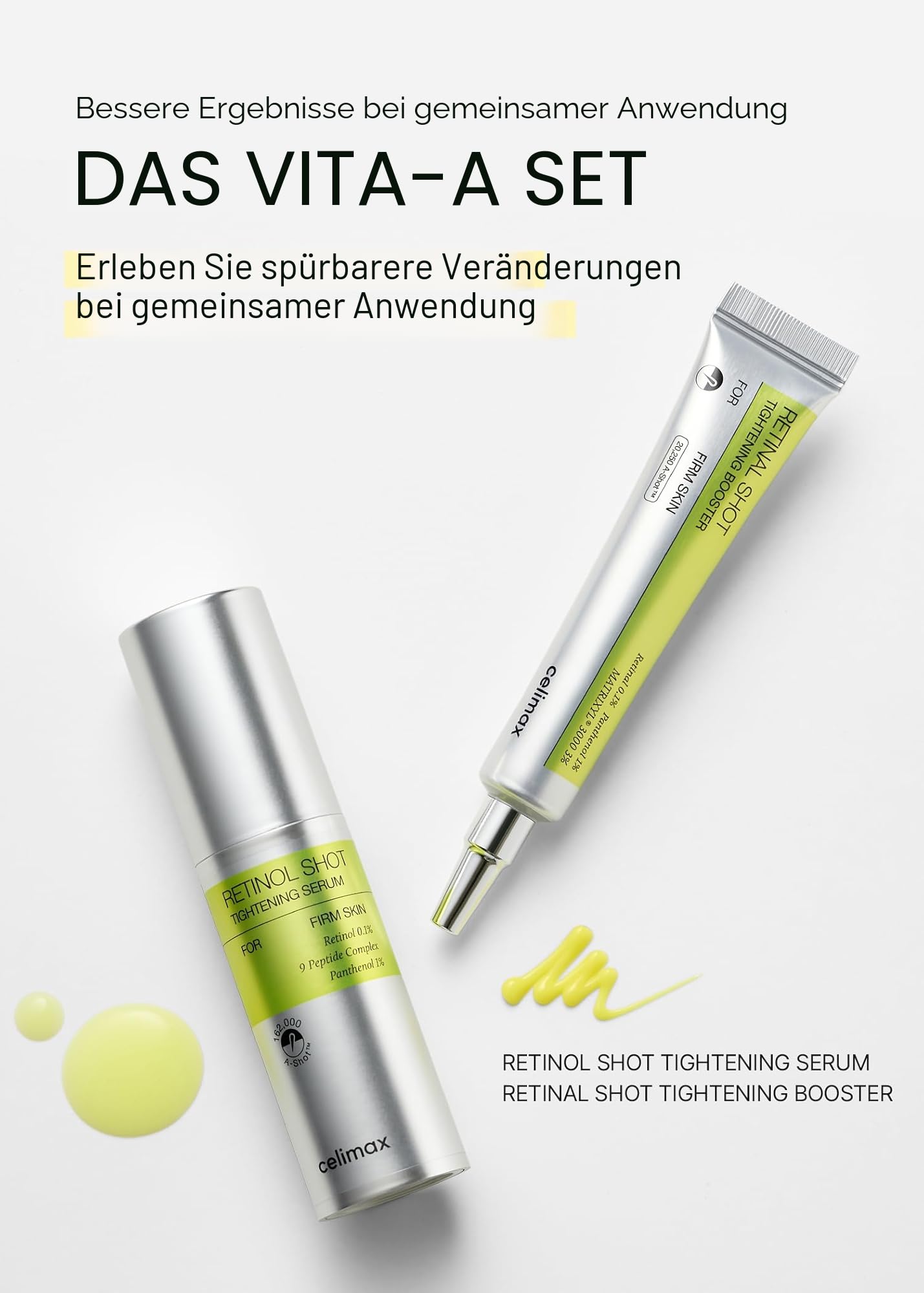 celimax Vita A Retinal Shot Tightening Booster mit 0,1% Retinal & 3% Matrixyl – hochwirksames Anti-Aging Serum gegen Falten, Poren & für straffere Haut, Korean Skincare (Duo Set 15ml x2)