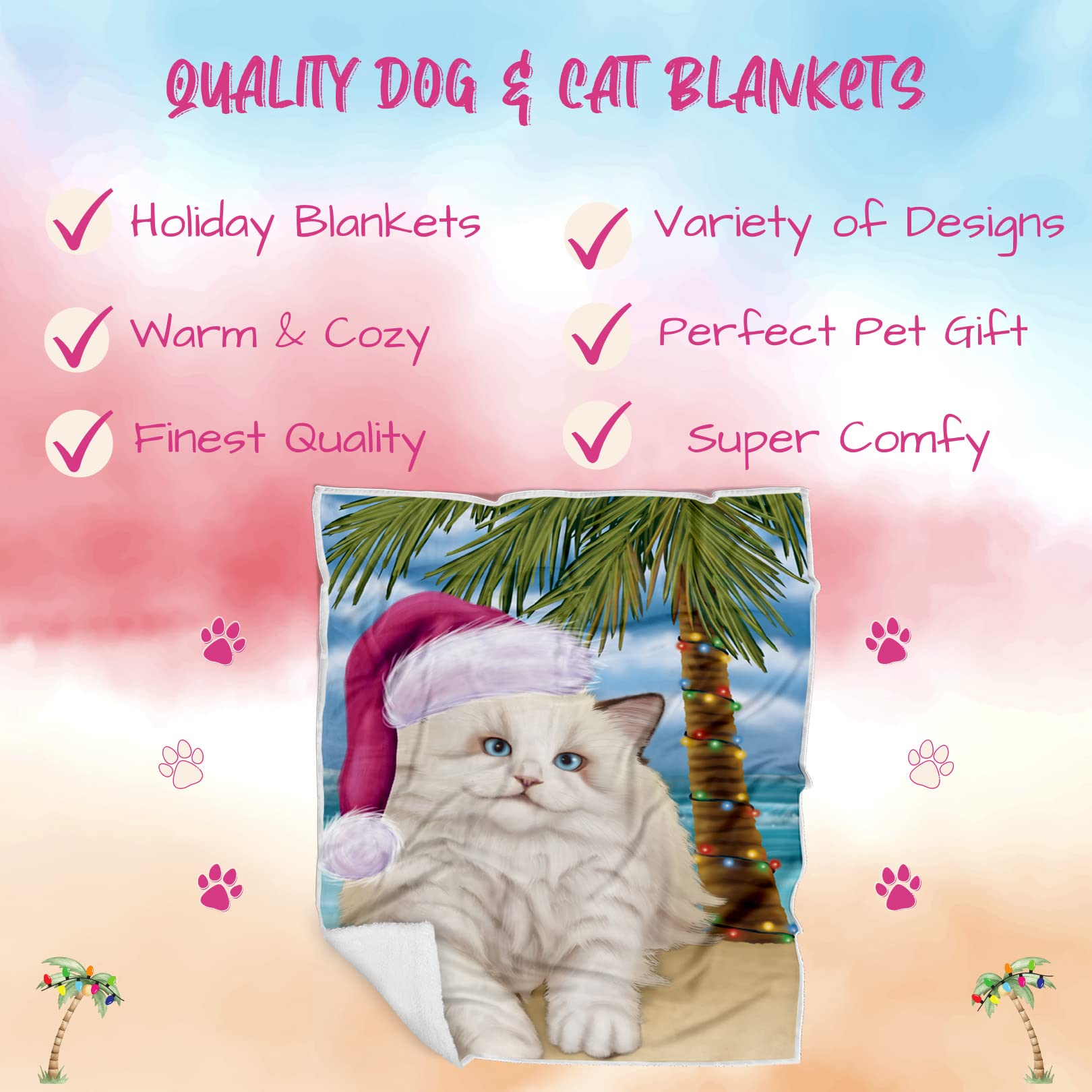 Doggie of the Day Ragdoll Cat Blanket - Christmas Summertime Beach - Super Soft & Warm Pet Theme for Sofa or Bed, Warm Fleece, Sherpa or Woven Material, BLNKT88016 (50x60 Woven)