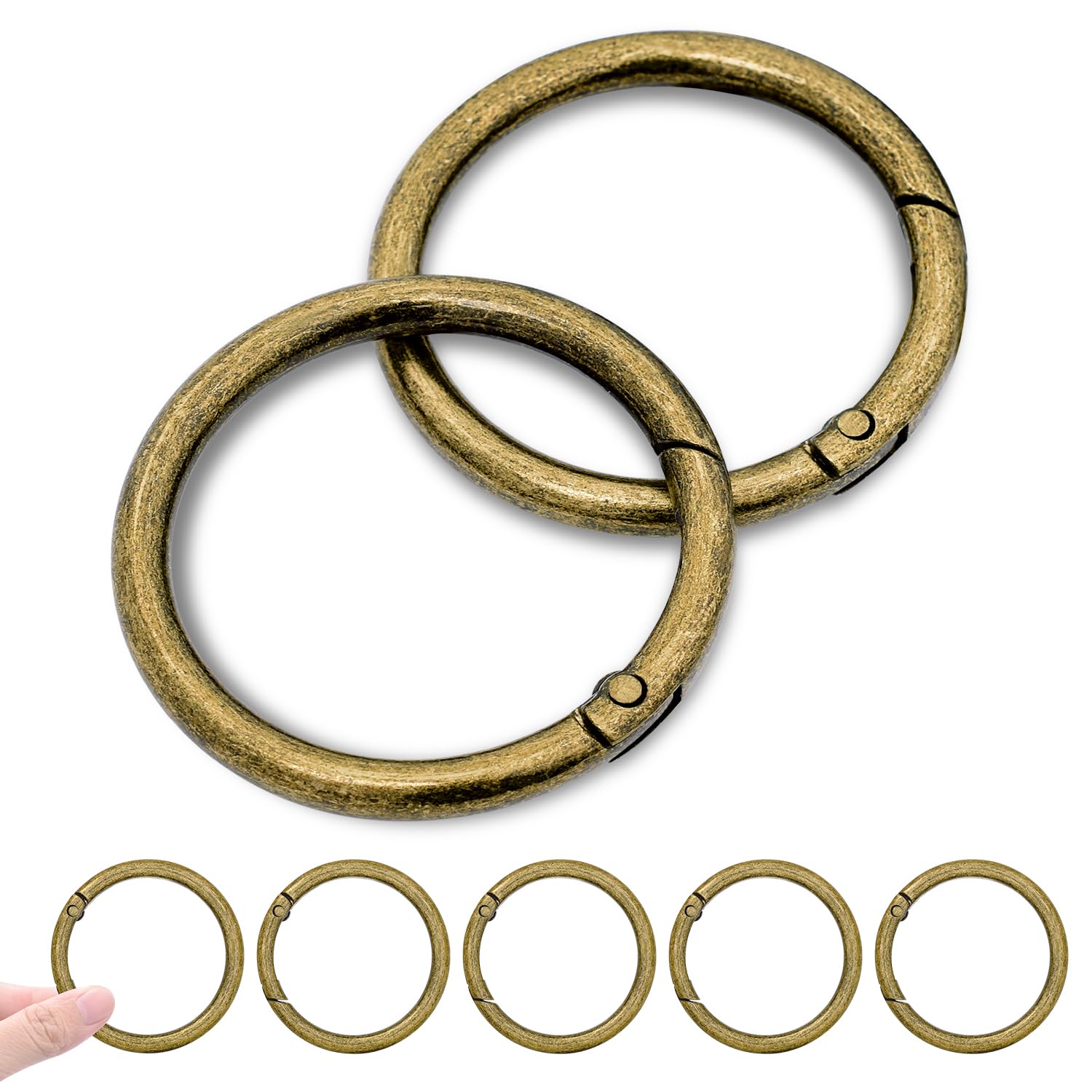 CooBigo 10Pack 2" Large Round Carabiner Clips, Metal Spring O Rings for Organizer Key Rings, Paracord Keychain Lanyard, Pet Chains, Purse Hardware, Key Snap Hooks DIY Accessory (Bronze)