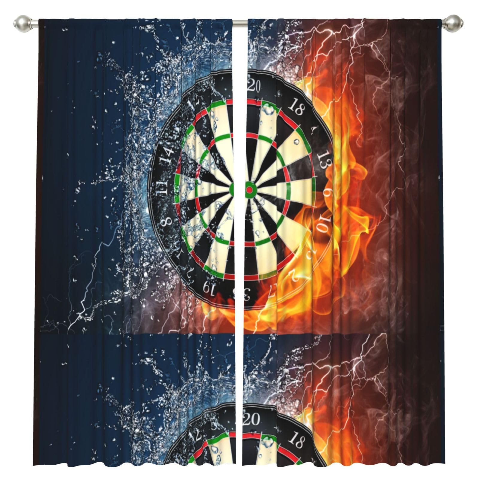 InOmak Dart Board Target Ice Fire, 2 Panels Window Curtains 52 x 84 Inch Blackout Curtains for Living Room Bedroom