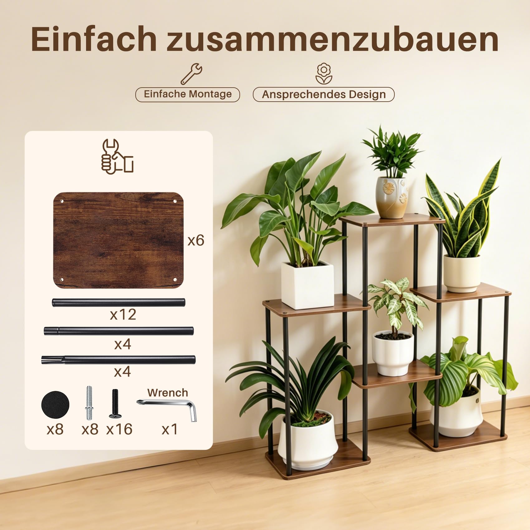 Pflanzenständer für den Innenbereich, 6-stöckiges, 71 cm hohes Pflanzenregal aus Holz für mehrere Pflanzen, großes Blumenständer-Regal im Leiterdesign für den Außenbereich, geeignet für Wohn