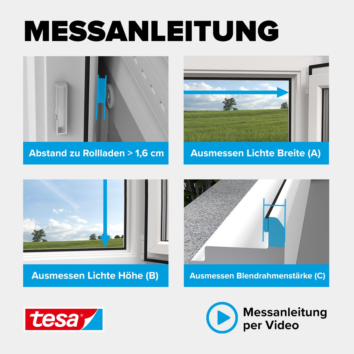tesa INSECT STOP Fliegengitter Aluminium-Spannrahmen nach Maß für Fenster, vormontiert & einbaufertig, hochwertig verarbeitet, perfekter Schutz, gute Durchsicht, ohne Bohren, passgenau bis 120x140cm