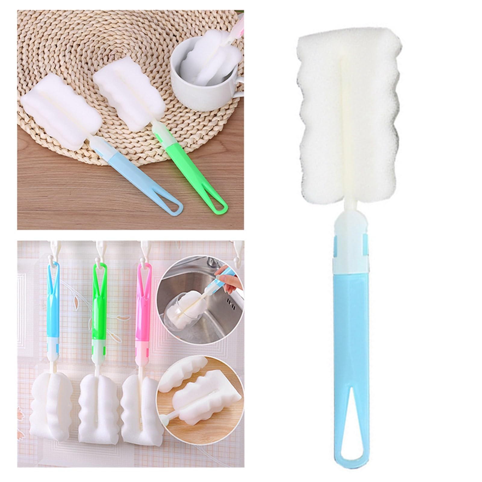 2Pcs Soft Sponge Bottle Cleaner Brush,Foam Sponge Brush with Long Handle Detachable Soft Bottle Sponge Scrubber Cup Cleaning Brush for Glass Baby Bottles