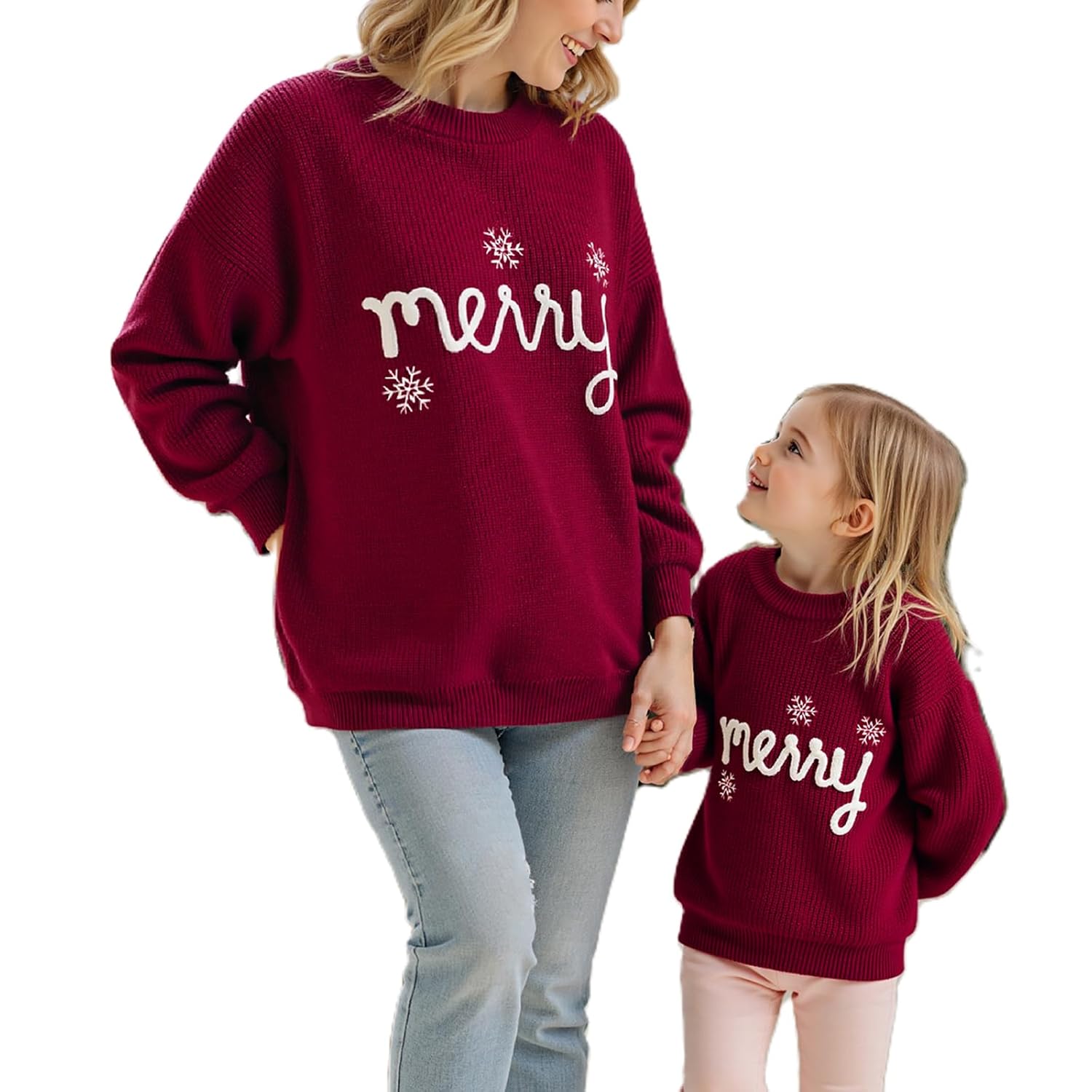 Hulpvktsgiq Matching Family Christmas Sweaters Tree Snowflake Ugly Knit Pullover Long Sleeve Crewneck Xmas Holiday Jumper