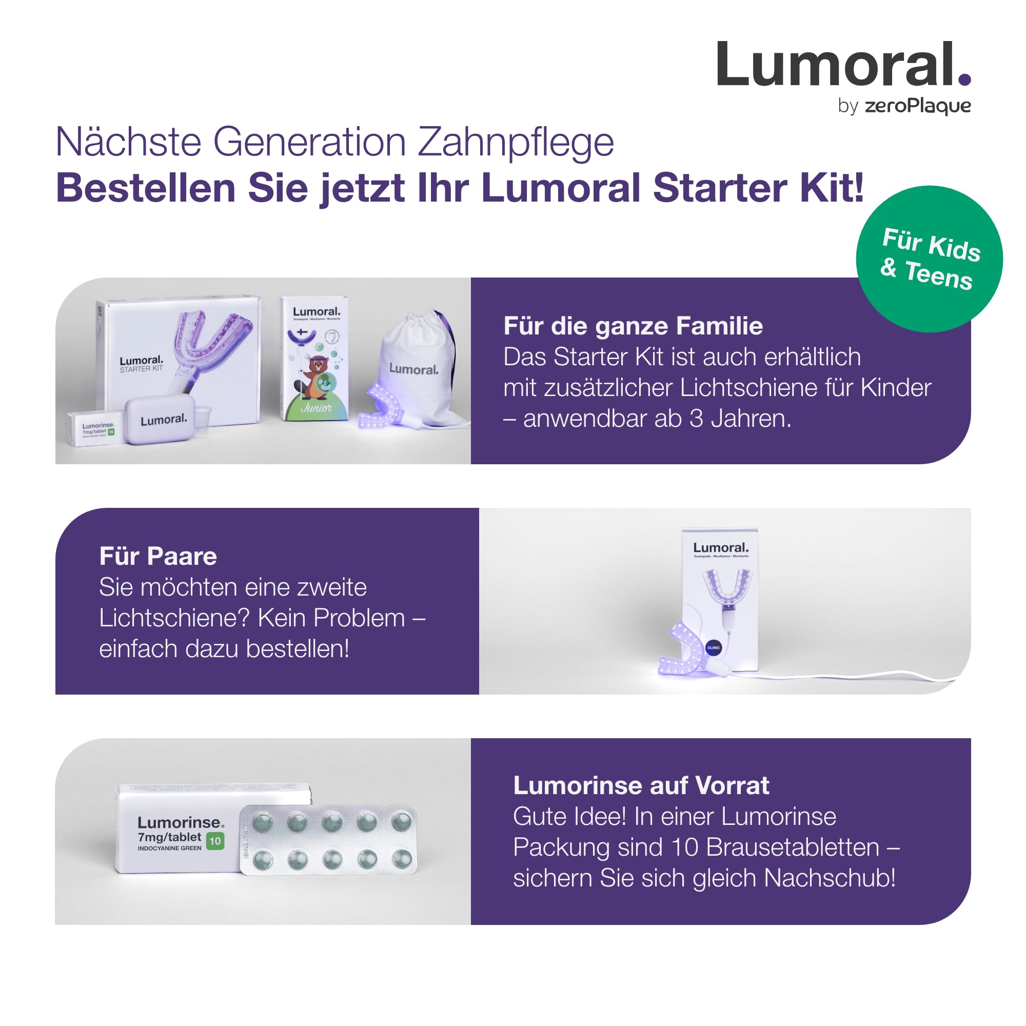 Kinder Mundgesundheit Set mit Neuartiger Dual Light Methode + Mundspülung - Zahnsteinentferner - Weiße Zähne - Zahnpflege - Minzgeschmack - Wissenschaftlich Entwickelt und Getestet - Lumoral