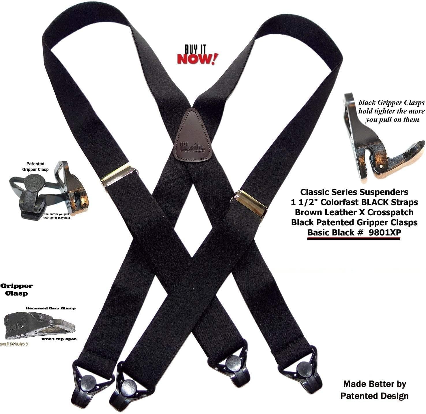Holdup 1 1/2" wide Classic Series Suspenders for Men with Patented Gripper Clasp - Image 6