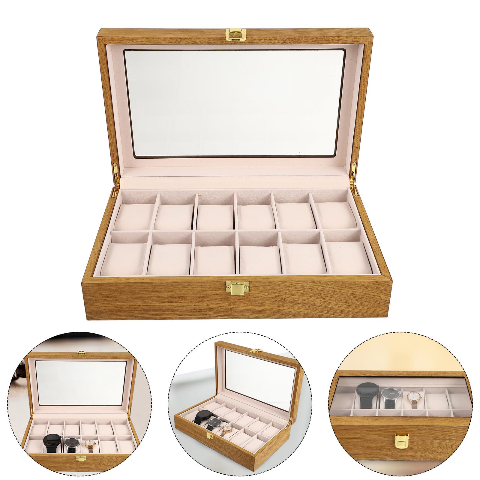 Toyvian Caja para Reloj de Pulsera de Madera, 12 Ranuras, Estilo Vintage