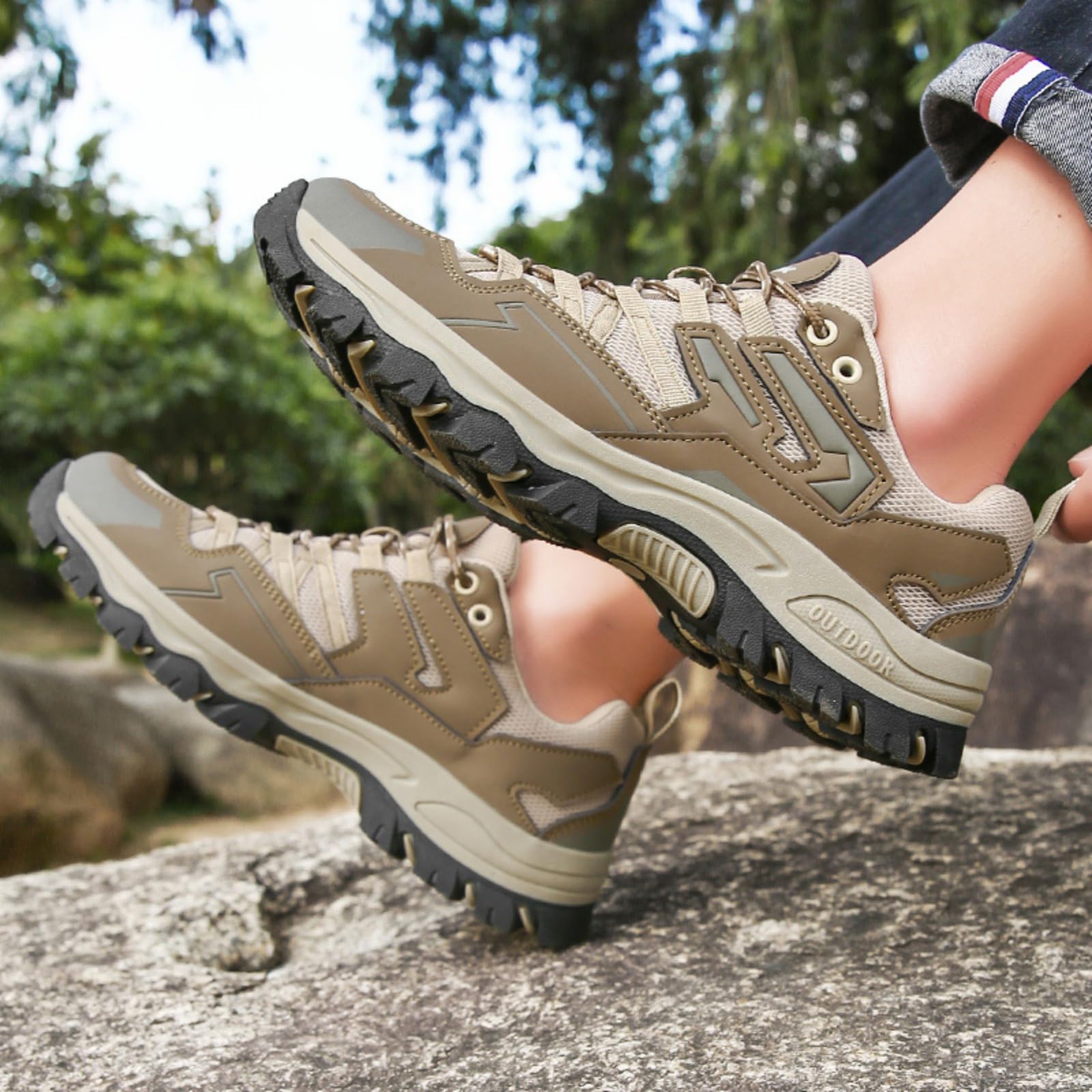 Lekkie męskie buty trekkingowe i turystyczne | Niskie, lekkie i przewiewne, sznurowane antypoślizgowe, na kemping szlaki wędrówki z plecakiem i podróże