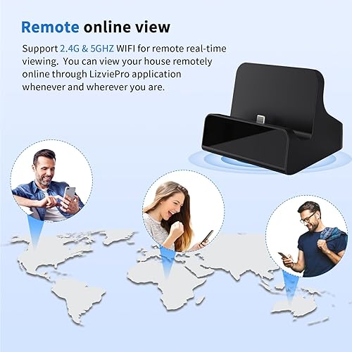 Miniatura 6 de LIZVIE Base de carga inalámbrica 5G USB-C 2K para teléfono, detección de movimiento gran angular de 170°, aplicación de visión nocturna, bucle de