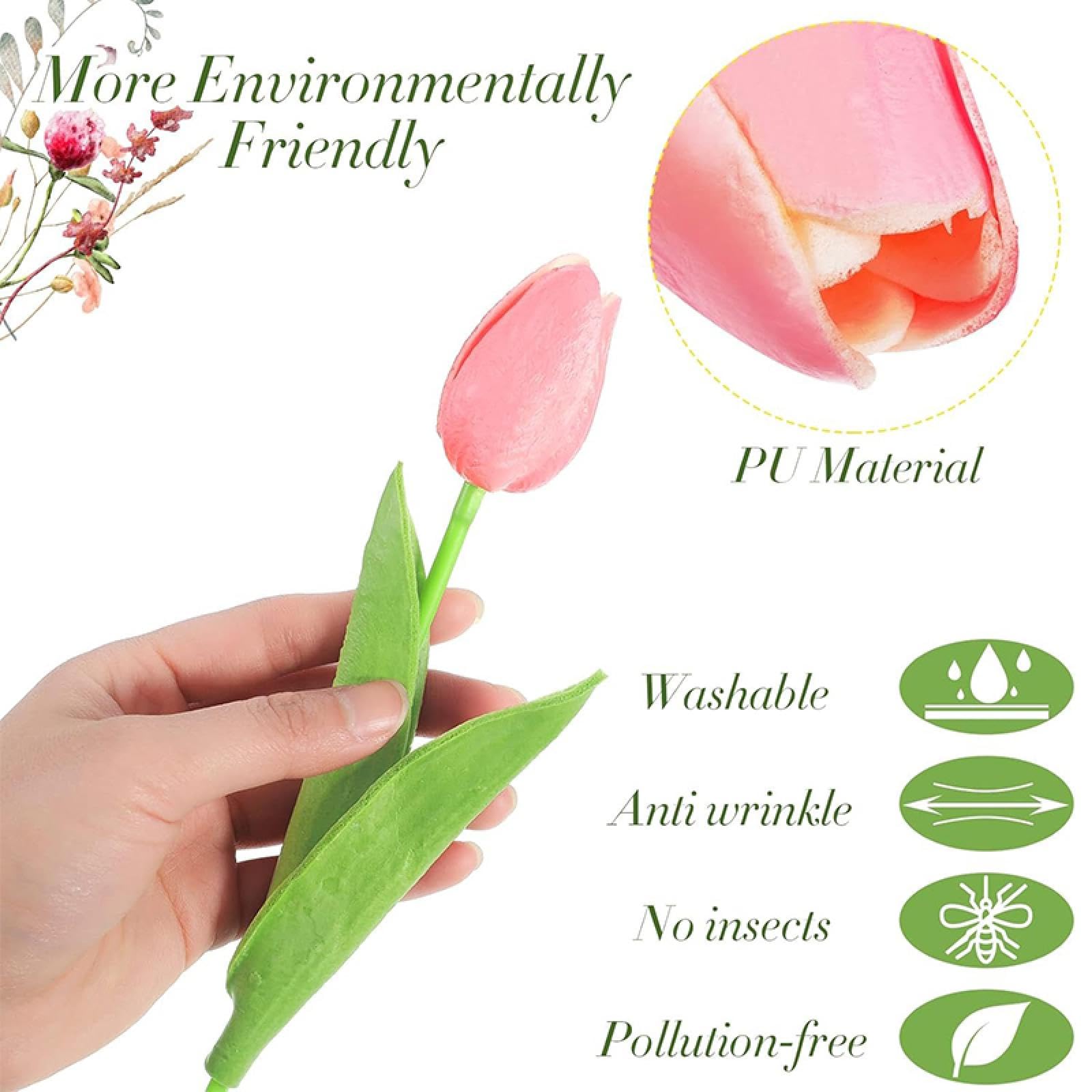 Żywy wielokolorowy 33 cm sztuczny bukiet tulipanów, prawdziwe kwiaty do domu, biura, wesela, dekoracje wielkanocne (20 szt./ciemny róż)