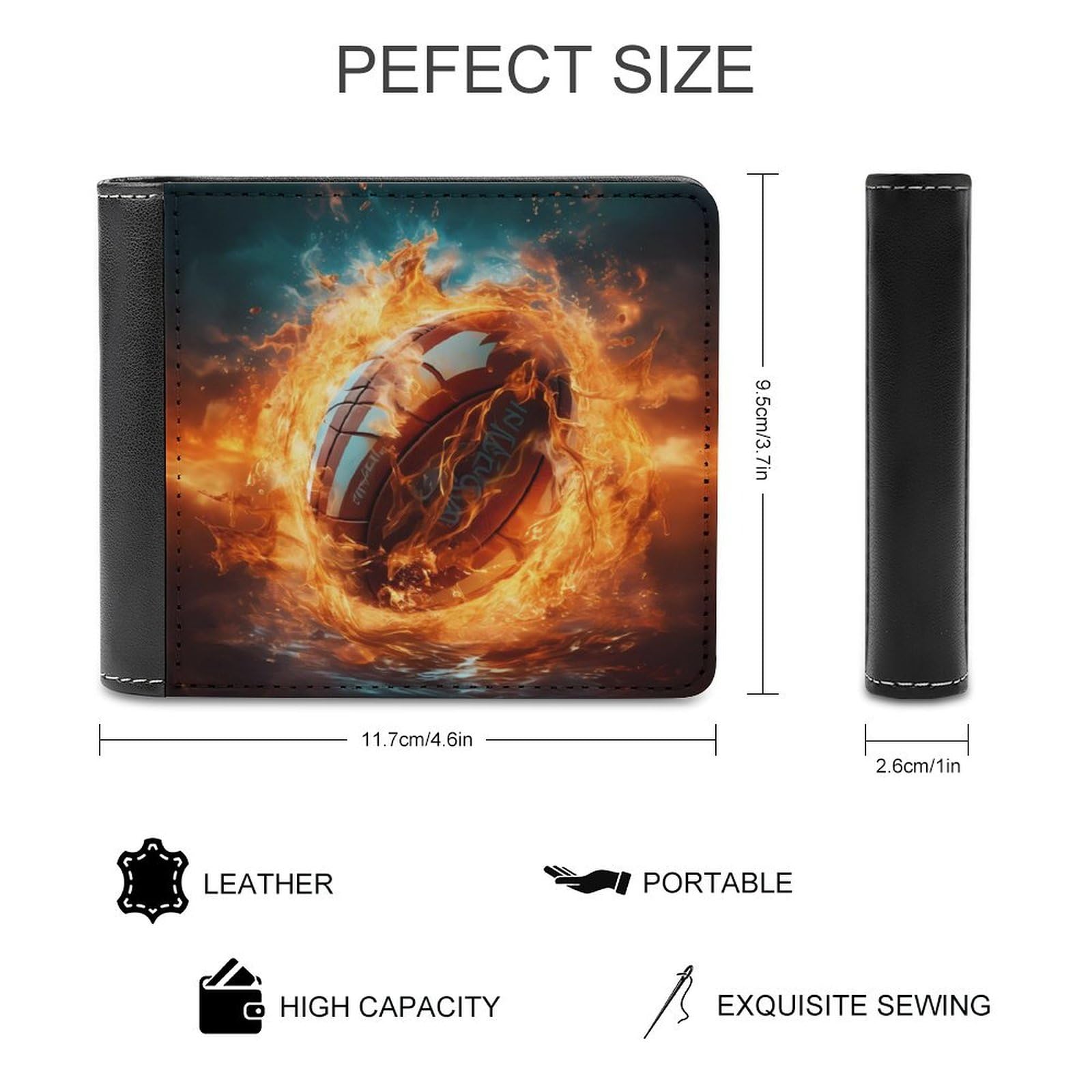 Rugby in Fire And Water Funny Men's Slim Bifold Wallet with Multiple Card Slots Front Pocket Purse