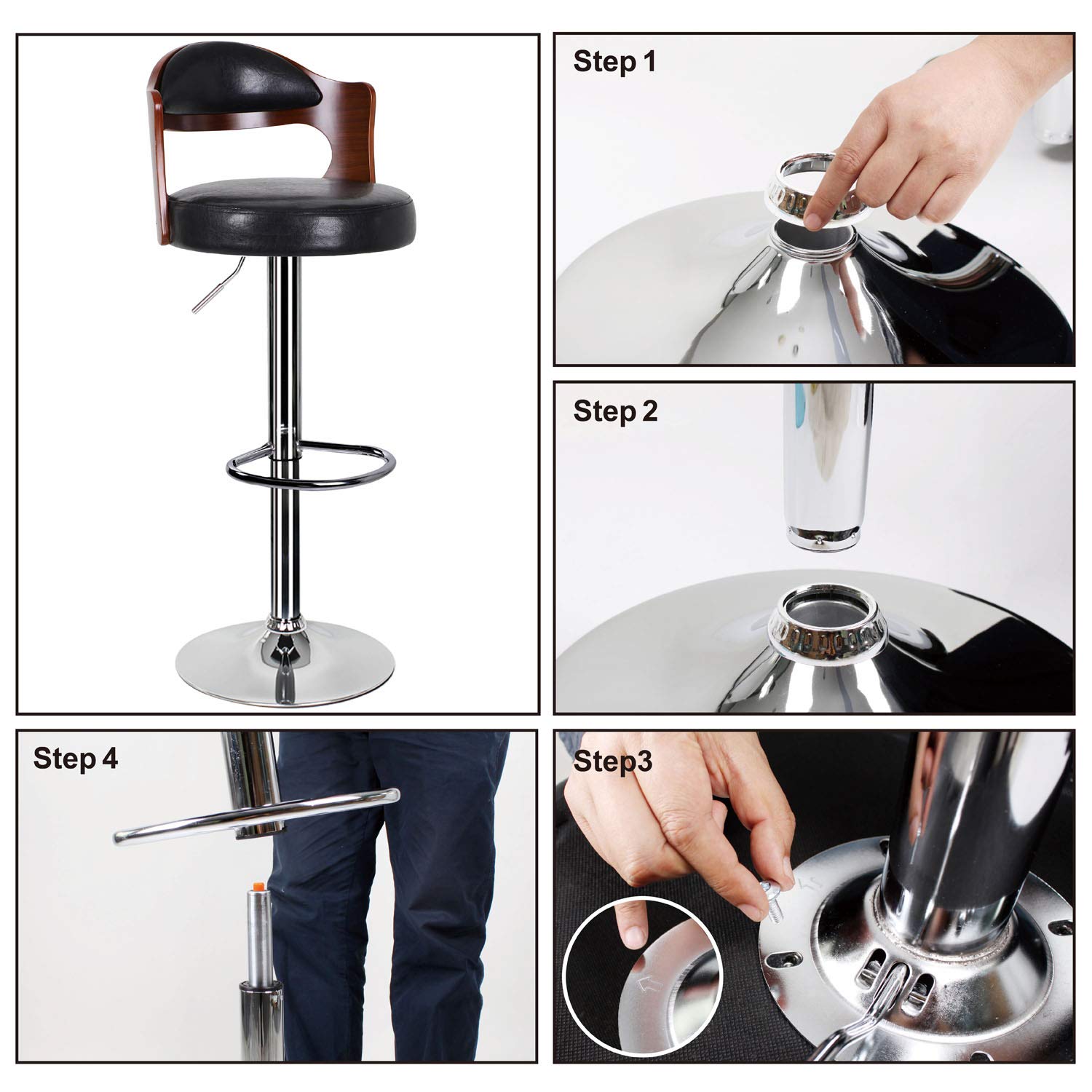 Buy Pair of Black Bar Stools,Breakfast Bar Stool with Padded Backrest