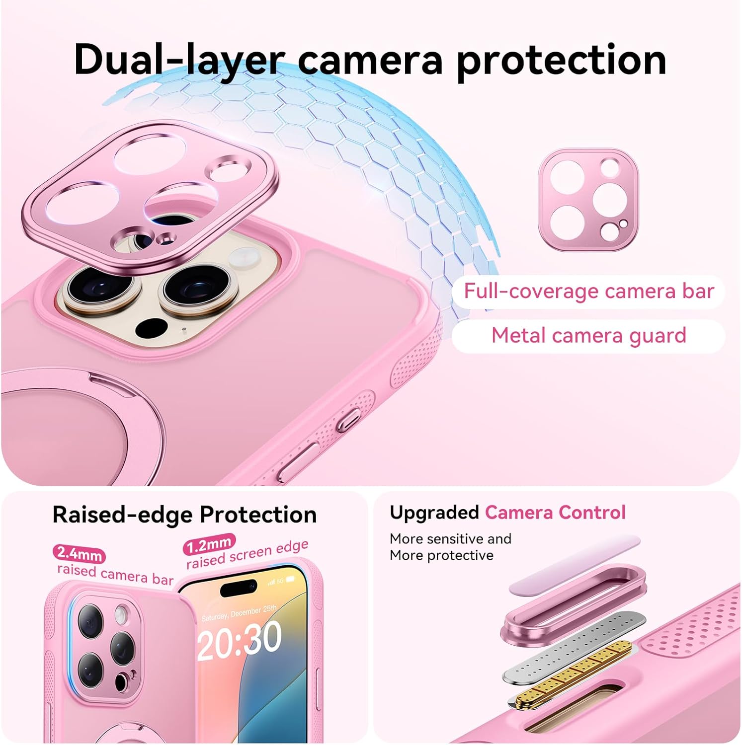 360° Spin Magnetic Stand for iPhone 16 Pro Case, Fit for MagSafe, All Around 4X Military-Grade Protection, Full Camera Protection, Anti-Slip Slim Phone Cover for iPhone 16 Pro 6.9", Chalk Pink