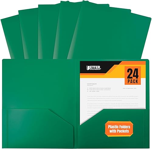 Miniatura 13 de Better Office Products Carpetas de plástico pesado con 2 bolsillos, carpetas de polietileno tamaño carta, paquete de 24 (rojo) Rojo -,Negro