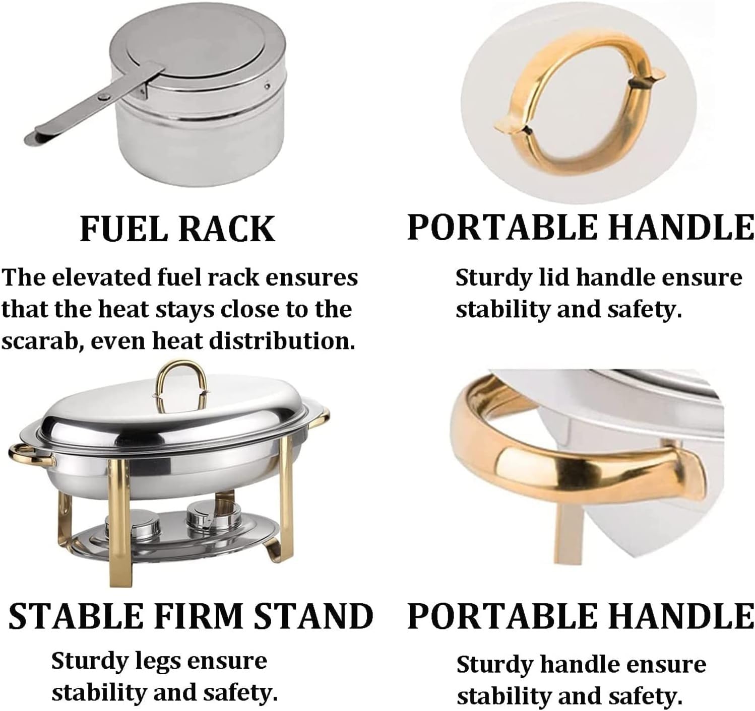 Juego de platos para bufé, calentador de alimentos con tapa y recipiente de combustible para catering, eventos, fiestas y bufés de desayuno, servidor de alimentos de acero inoxidable