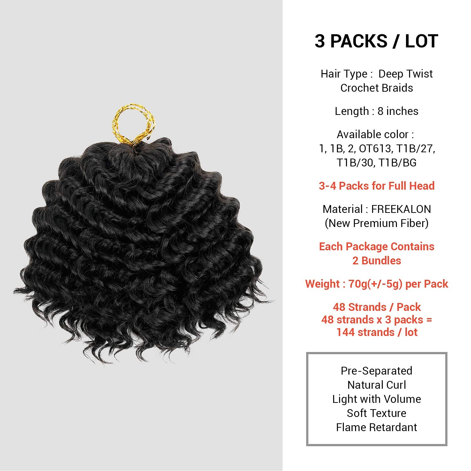 8 Inch 8 Bundle AU-THEN-TIC 2X Deep Twist Crochet Hair Deep Wave Crochet Braids Braiding Synthetic Kinky Curly Short Hair (8 Inch (Pack of 4), 1B-Off Black)