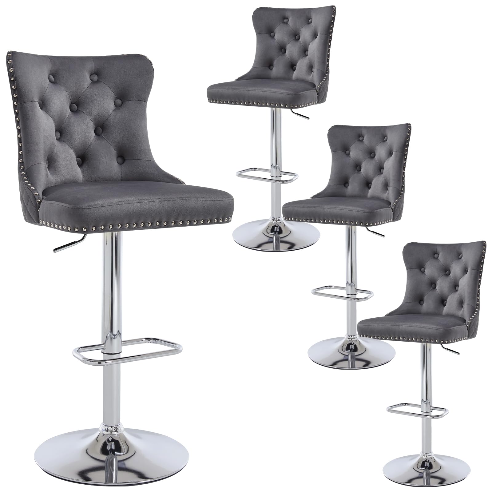 Tabouret de bar velours gris finie la fatigue avec dossier confortable