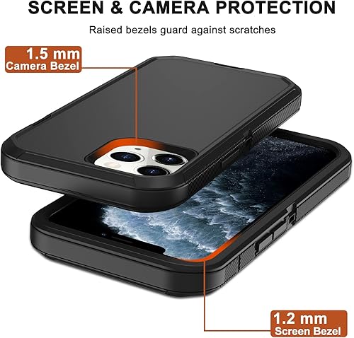 Miniatura 5 de Funda para iPhone 11 Pro Max con funda de clip para cinturón, 2 protectores de pantalla, protección contra caídas de grado militar, cuerpo completo,