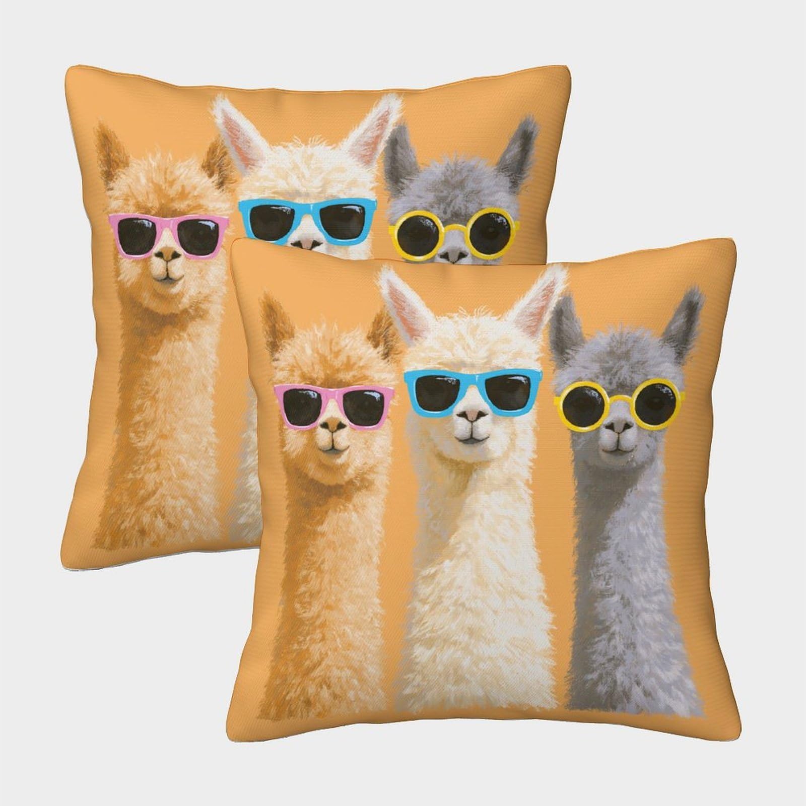 HWEICOIN 3D Printed Llama Square Pillowcases Dinosaurs Square Throw Pillow Decorative Super Soft Pack of 2 for Patio,Couch, Tent, Balcony And Sofa 40x40cm