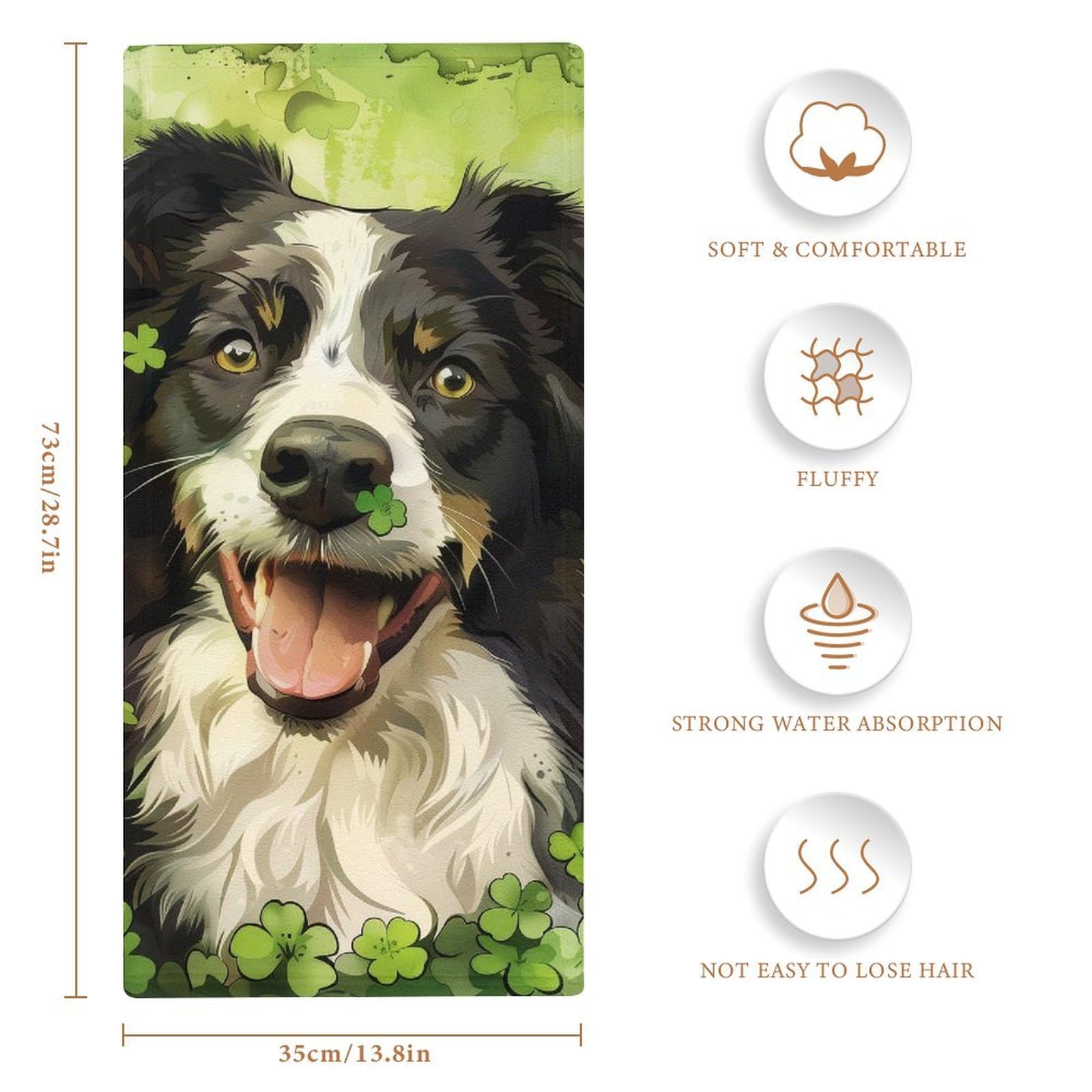 MoBlinko Dog St. Patrick's Day Bathroom Hand Towels Border Collie Dog Smiling Absorbent Yoga Gym Face Towels Soft Fingertip Towel for Kitchen Hotel Home Decor 14 X 28 in