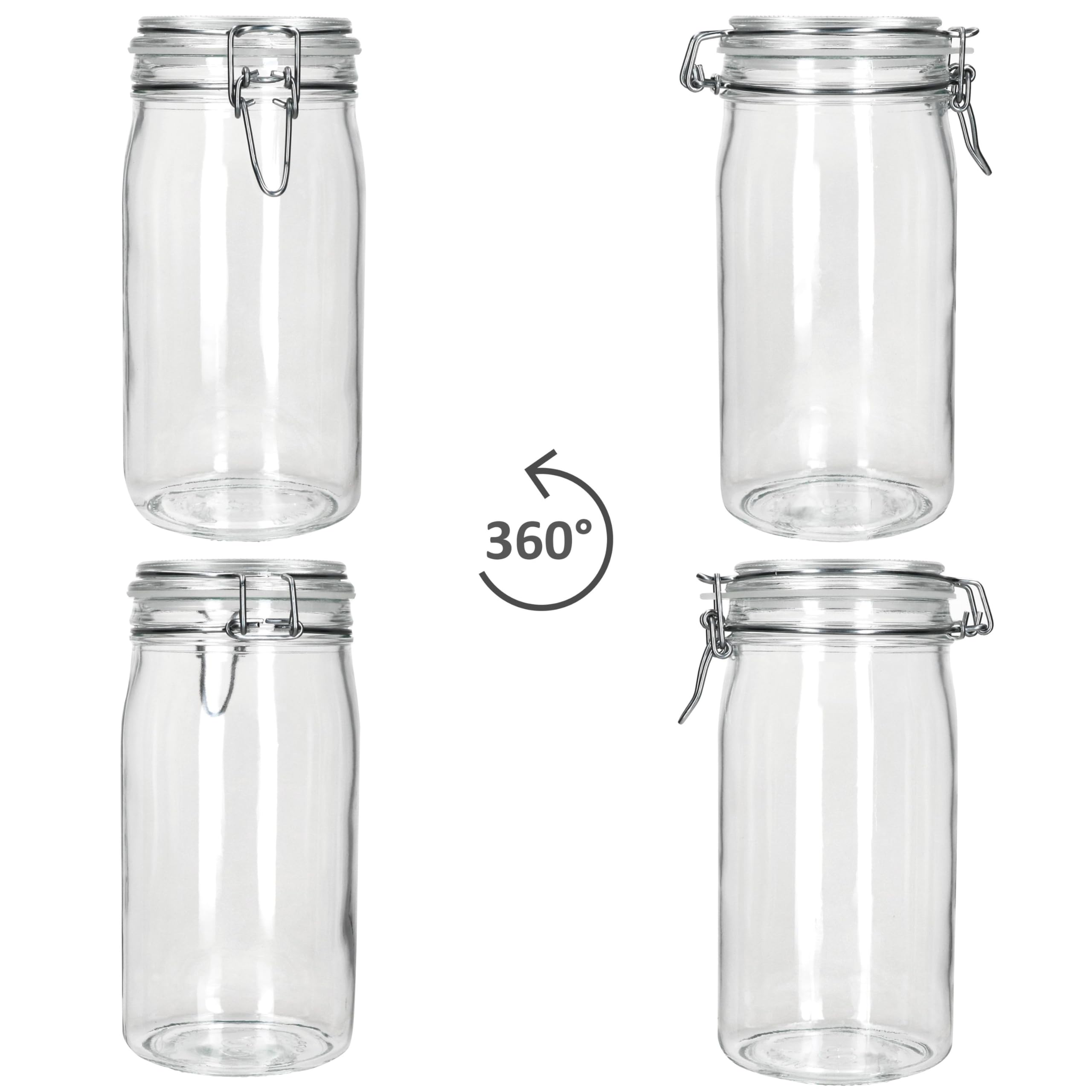 MamboCat Norma - Set di 6 barattoli ermetici rotondi, 1,5 l, con chiusura a gancio, ideali per inscatolare, fermentare e conservare